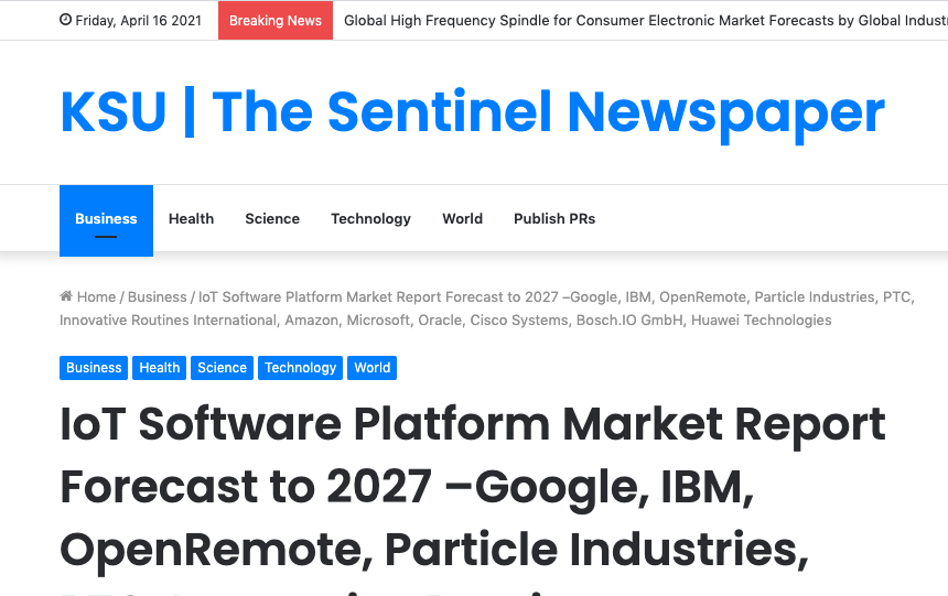IoT Software Platform Market Report Forecast to 2027 – Google, IBM, OpenRemote